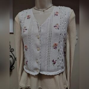 Floral Knit Button-Up Vest